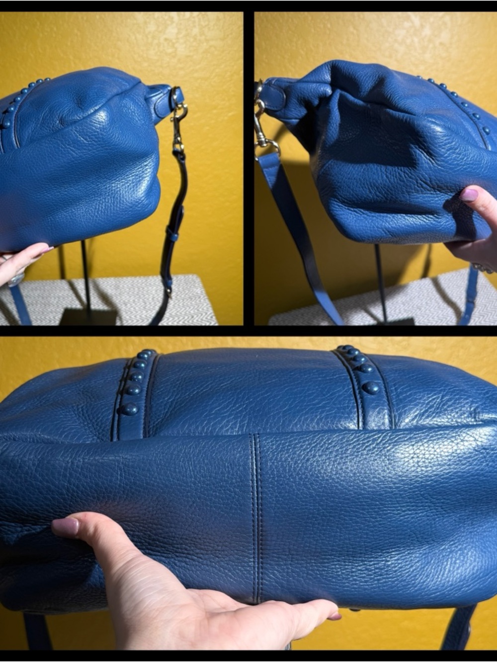 Coach Blue Pebble Leather Central Satchel with Studs - Picture 5 of 11